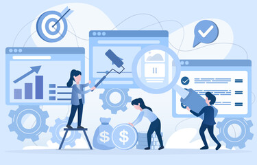 Creativity and marketing ideas. Businessman work together to create innovative and creative marketing plan, analyzes data to attract customer. Develop and improve plan to increase profit and success.