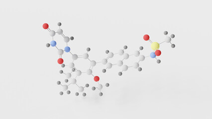 dasabuvir molecule 3d, molecular structure, ball and stick model, structural chemical formula exviera