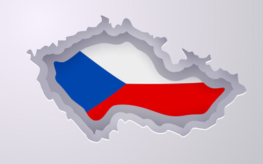 Creative Czech Republic map with flag colors in paper cut style.