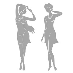 Collection. Silhouette of a woman. The girl is slender and beautiful. Lady is suitable for decor, posters, stickers, logo. Vector illustration set
