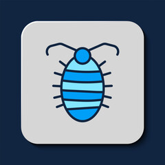 Filled outline Larva insect icon isolated on blue background. Vector