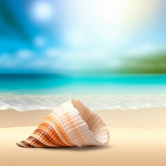 Obraz na płótnie Canvas Background with a beautiful shell on the beach. High quality illustration Generative AI