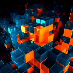 Abstract background with various design elements . Orange-blue colors. High quality illustration Generative AI