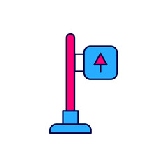 Filled outline Road traffic sign. Signpost icon isolated on white background. Pointer symbol. Street information sign. Direction sign. Vector