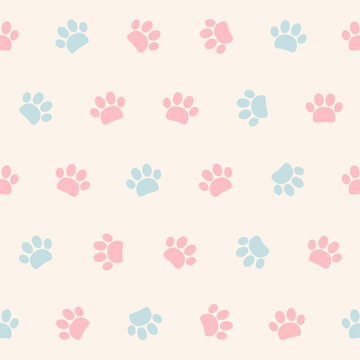 seamless paw pattern blue pink vector