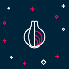 Obraz premium Line Onion icon isolated on blue background. Colorful outline concept. Vector