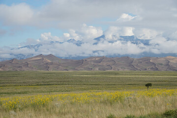 Colorado's Great Sand Dunes and Rocky Mountains after a late summer thunderstorm