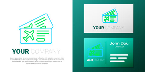 Obraz premium Line Airline ticket icon isolated on white background. Plane ticket. Colorful outline concept. Vector