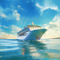 Fototapeta na wymiar White cruise ship at sea on a sunny day. Ai generadet art.