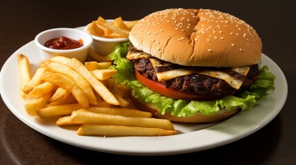 Fresh tasty burger on dark background AI image
