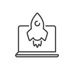 Rocket Spaceship Startup, Laptop Isolated Vector Icon