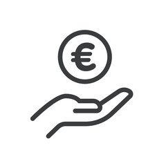 Hand Holding Euro Money Coin Isolated Vector Icon