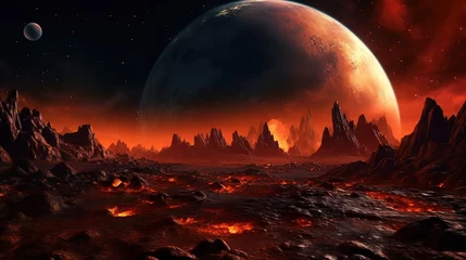 Papier Peint photo Lavable Brun Fantastic landscape of Mars in red tones. AI generation