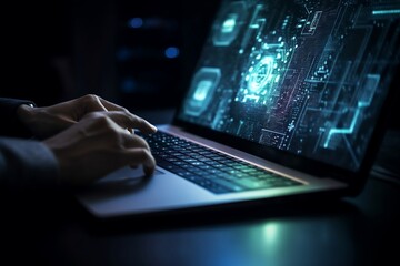 cybersecurity concept, person working on a laptop