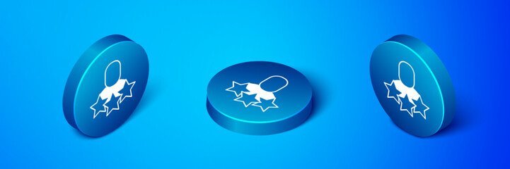 Isometric Productive human icon isolated on blue background. Idea work, success, productivity, vision and efficiency concept. Blue circle button. Vector