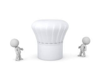 Two 3D Characters Looking Up at a Large Chefs Hat