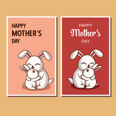 Set of Vector Greeting Card For Mothers Day Celebration. Illustration of Cute Baby Squirrel Hugging Mama Squirrel Cartoon Character