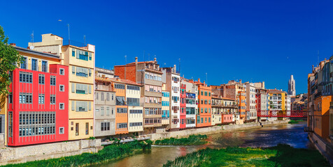 Obraz premium View of old town Girona, Catalonia, Spain, Europe. Summer travel