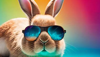 Cool bunny with sunglasses on colorful background