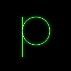 A letter p with neon on a black background, neon text effect, isolated letter with neon effect high quality. Thin sans-serif font. - obrazy, fototapety, plakaty