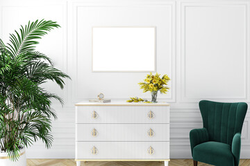 Living room frame mockup in modern style, 3d render