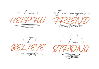 Motivational lettering phrase set. Simple design and easy edit. Postcard phrases.