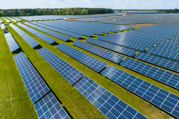 Aerial shot top view of solar panel photovoltaic farm in Poland - 600231546