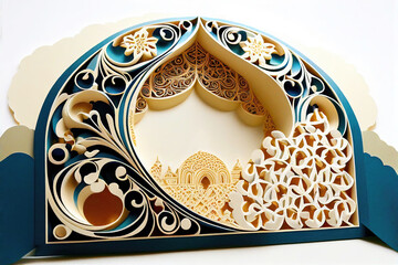 Intricate quilling card with Arabic and Islamic design (Generative AI)