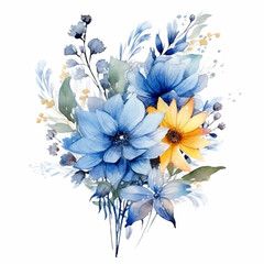 Floral bouquet in a watercolor version with blue flowers