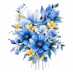 Obraz premium Floral bouquet in a watercolor version with blue flowers