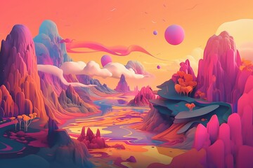 Dreamy Surreal Landscape with Psychic Waves Aesthetic