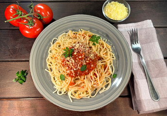 Spaghetti Bolognese pasta with tomato sauce and meat