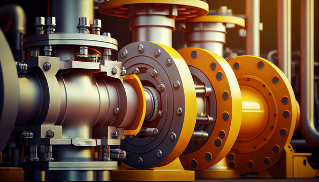 Equipment, cables and piping as found inside of industrial power plant Generative AI