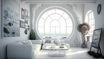 white living room with a frame in the walls