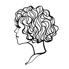 A female profile filled with beautiful lines. Vector illustration of a female profile, retro hairstyle