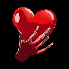 The hand holds the heart. Vector stock illustration in watercolor style eps10.