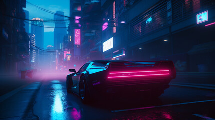 Fototapeta premium Cyberpunk Velocity: A Generative AI Cinematic Sports Car Racing Through Neon Streets
