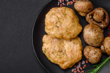 Delicious fried chopped fillet pancakes with spices, salt and herbs