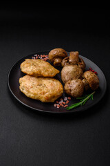 Delicious fried chopped fillet pancakes with spices, salt and herbs