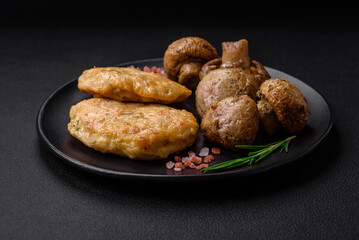 Delicious fried chopped fillet pancakes with spices, salt and herbs