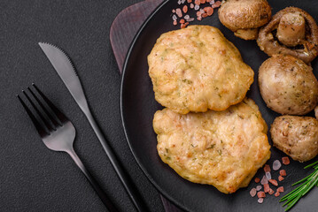 Delicious fried chopped fillet pancakes with spices, salt and herbs