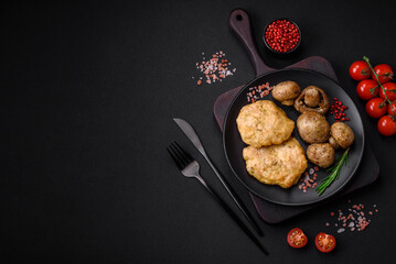 Delicious fried chopped fillet pancakes with spices, salt and herbs