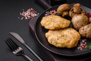 Delicious fried chopped fillet pancakes with spices, salt and herbs