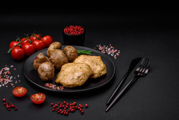 Delicious fried chopped fillet pancakes with spices, salt and herbs