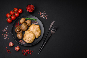 Delicious fried chopped fillet pancakes with spices, salt and herbs