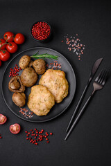 Delicious fried chopped fillet pancakes with spices, salt and herbs