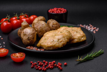 Delicious fried chopped fillet pancakes with spices, salt and herbs