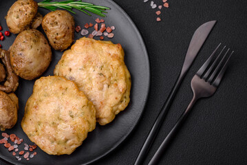 Delicious fried chopped fillet pancakes with spices, salt and herbs