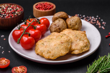 Delicious fried chopped fillet pancakes with spices, salt and herbs