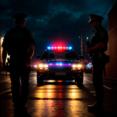Police operation in night city. Generative AI - 600234754